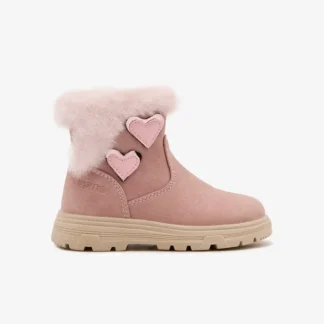 Bota coração de pelo rosa e bege-CONGUITOS