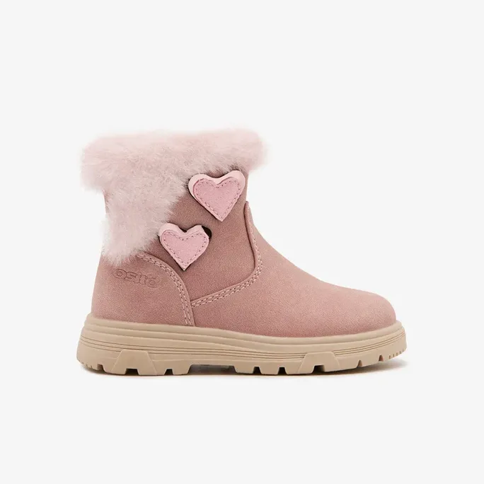 Bota coração de pelo rosa e bege-CONGUITOS